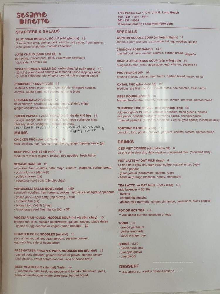 Sesame Dinette - Long Beach, CA menu_pic