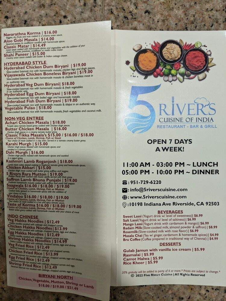 5 Rivers Cuisine of India - Riverside, CA