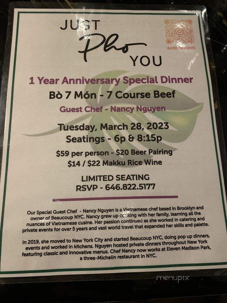 Just Pho You - New York, NY menu_pic