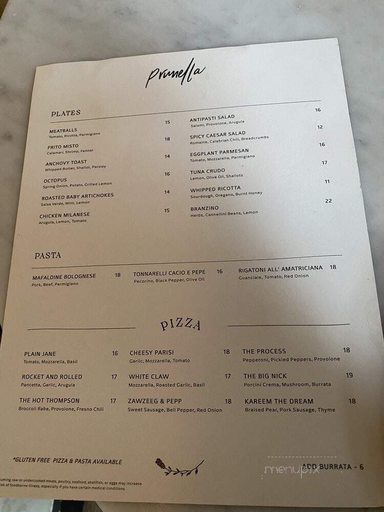 Prunella - Philadelphia, PA menu_pic