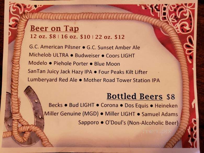 Wagon Wheel Saloon - Grand Canyon, AZ menu_pic