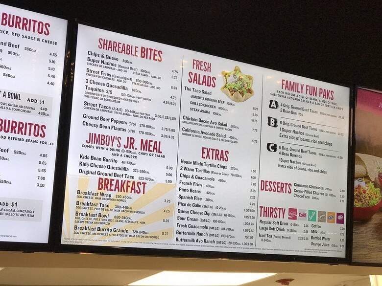 Jimboy's Tacos - Sacramento, CA menu_pic