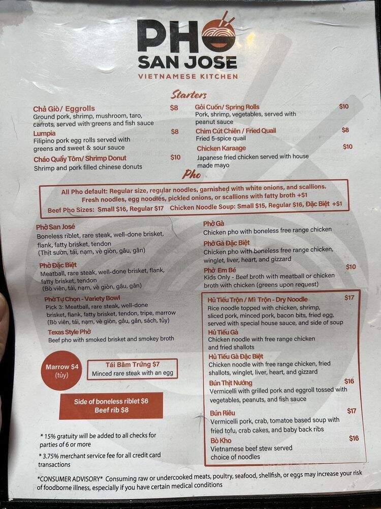 Pho San Jose - San Jose, CA menu_pic