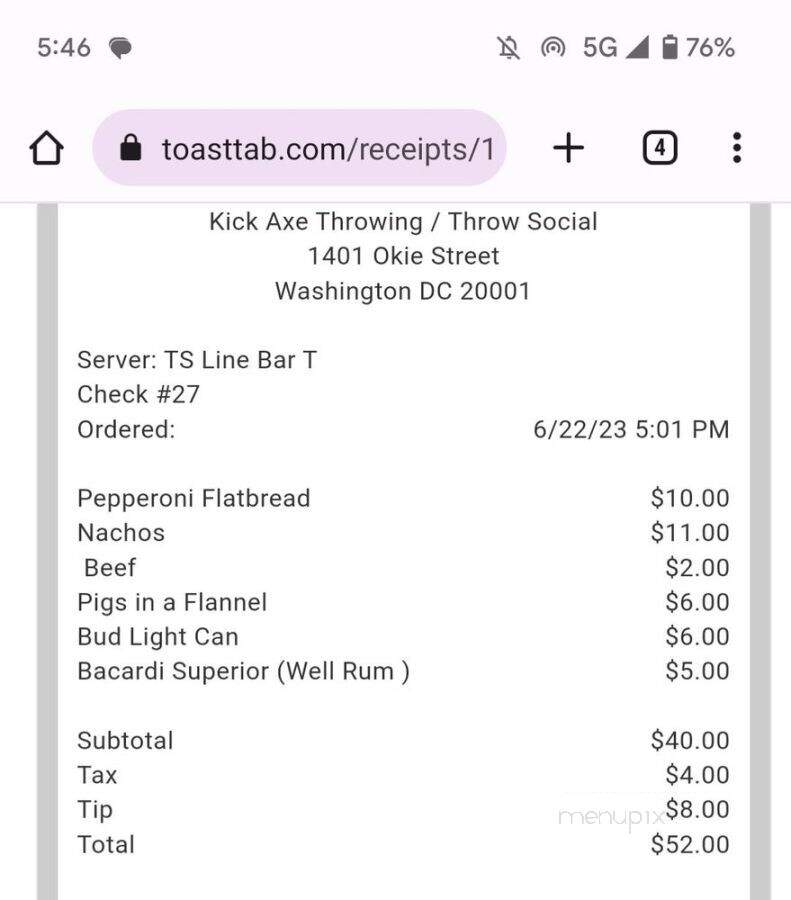 THROW Social - Washington, DC menu_pic