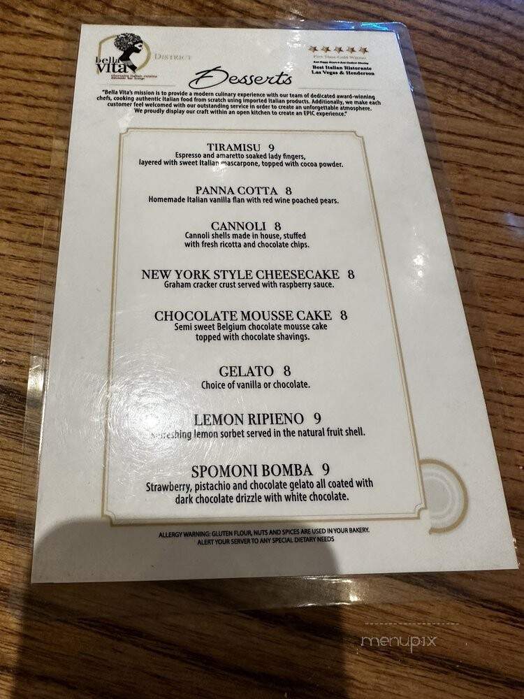 Bella Vita - Las Vegas, NV menu_pic