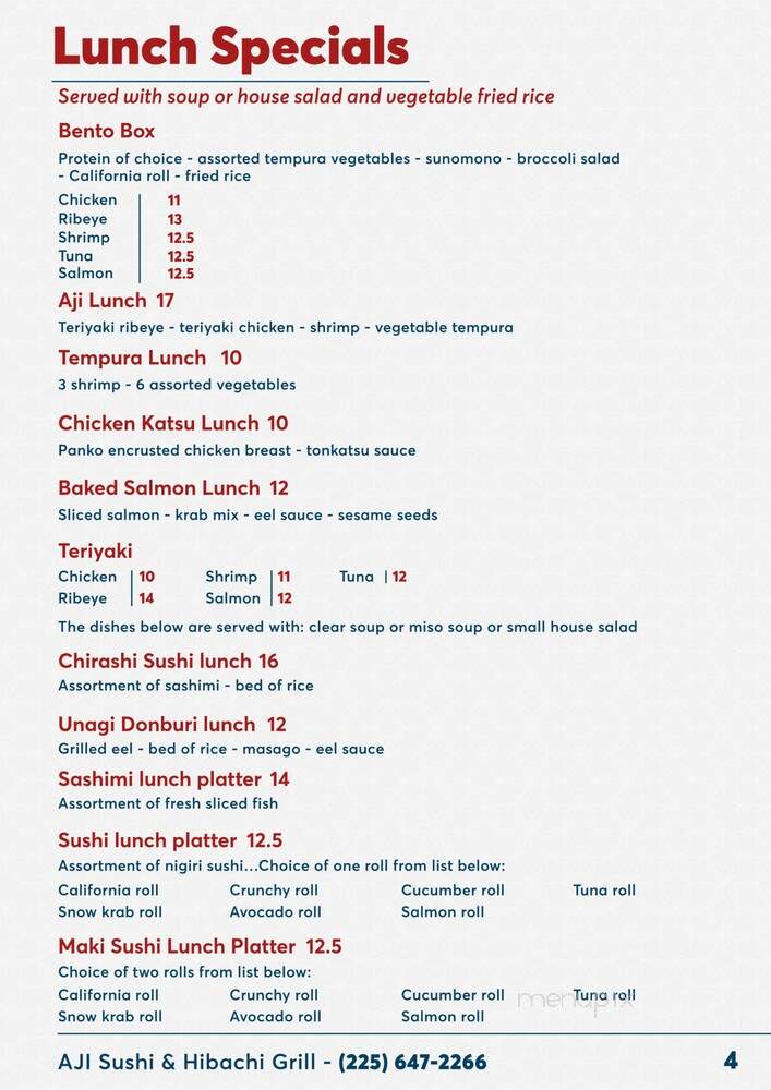 Aji Sushi & Hibachi Grill - Gonzales, LA menu_pic