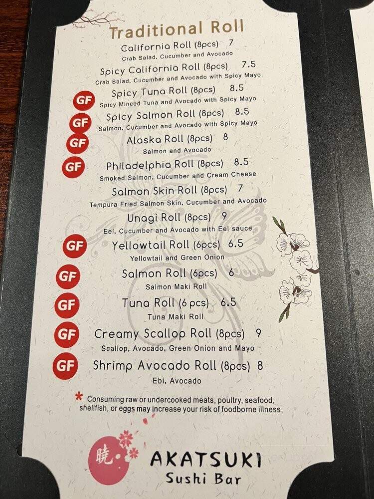 Akatsuki Sushi Bar - Silverton, OR menu_pic