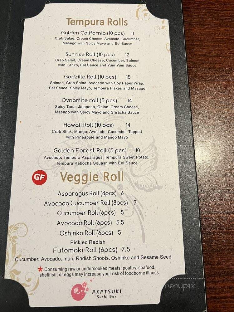 Akatsuki Sushi Bar - Silverton, OR menu_pic