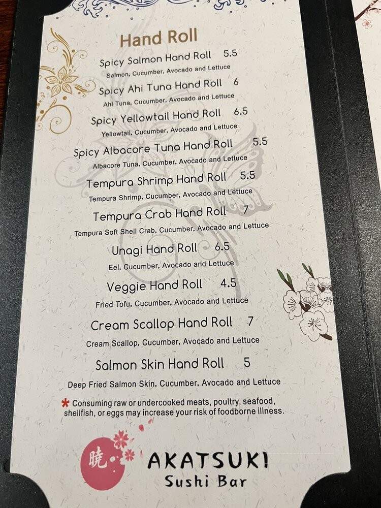 Akatsuki Sushi Bar - Silverton, OR menu_pic