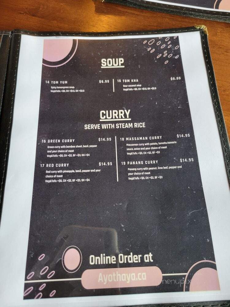 Ayothaya Thai Kitchen - Oshawa, ON menu_pic