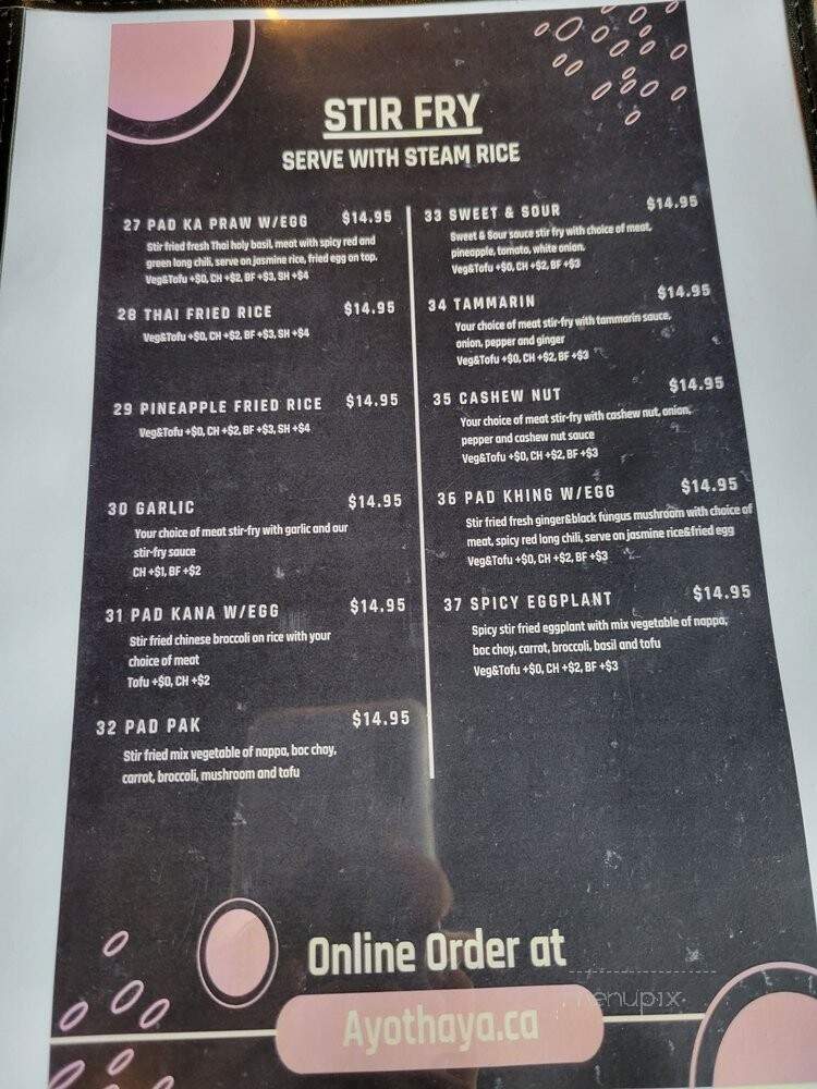 Ayothaya Thai Kitchen - Oshawa, ON menu_pic