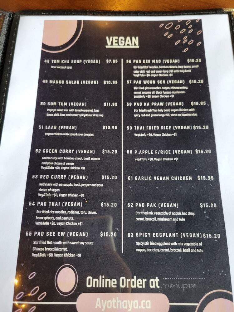 Ayothaya Thai Kitchen - Oshawa, ON menu_pic