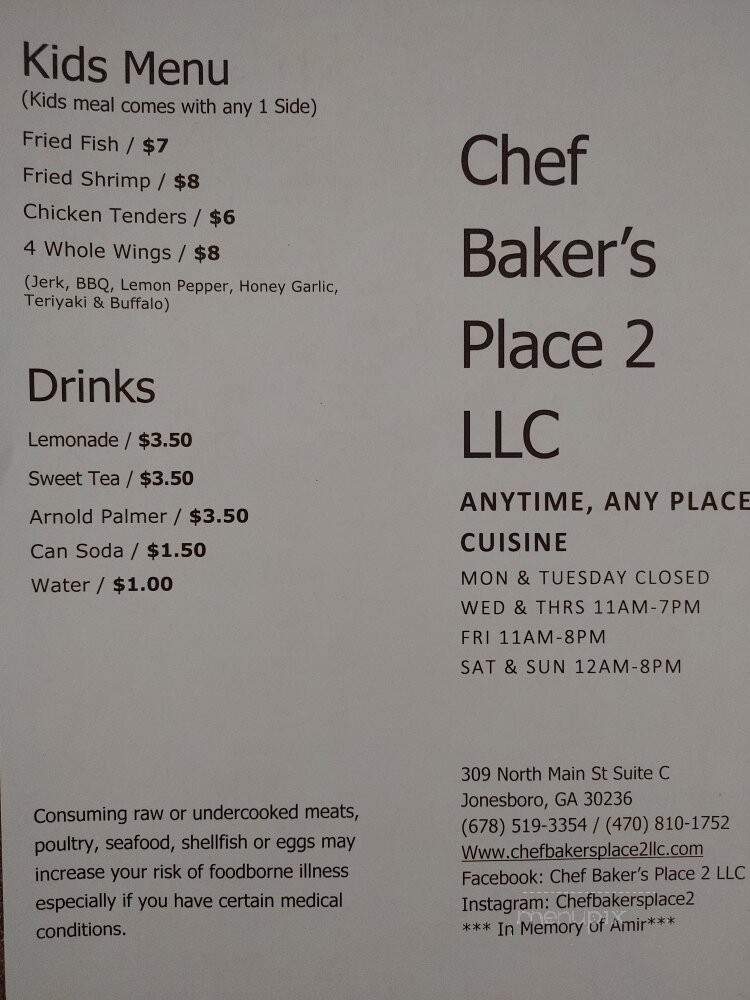 Chef Baker's Place 2 - Jonesboro, GA menu_pic