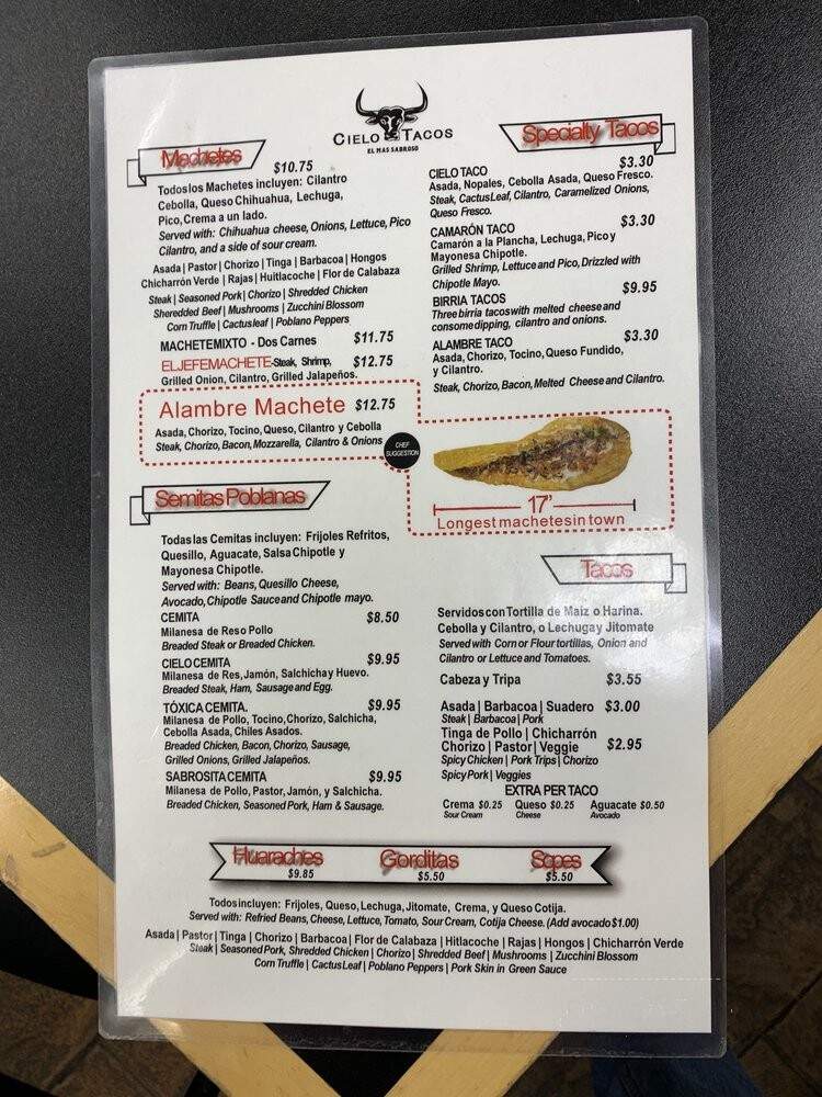 Cielo Tacos - Aurora, IL menu_pic