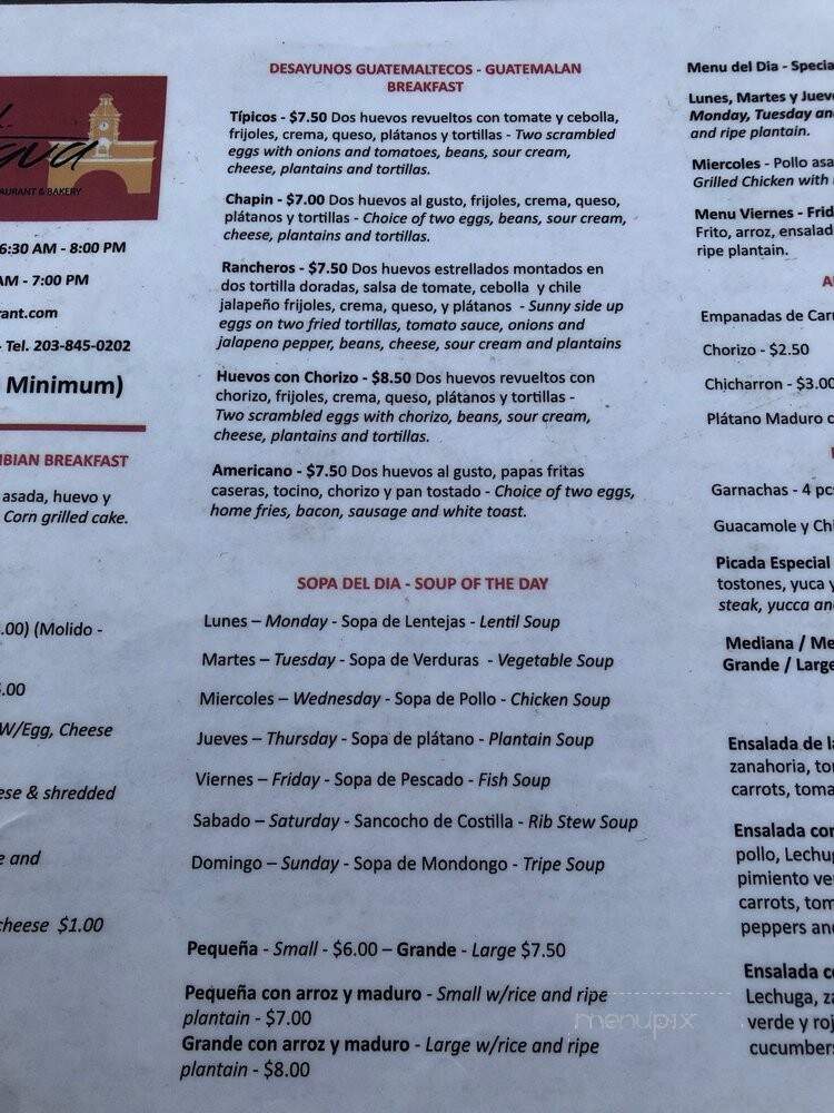 La Antigua Restaurant and Bakery - Norwalk, CT menu_pic