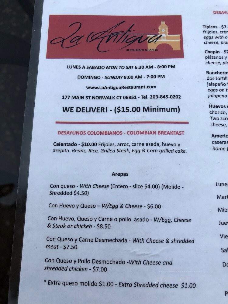 La Antigua Restaurant and Bakery - Norwalk, CT menu_pic