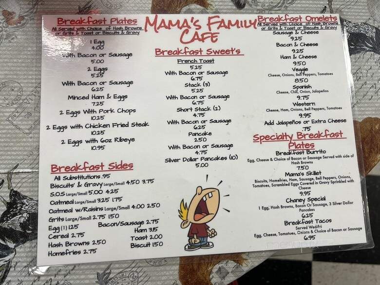 Mama's Family Cafe - Quinlan, TX menu_pic