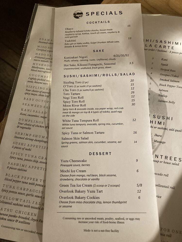 Medo - Woodstock, NY menu_pic