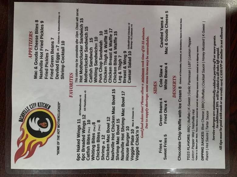 Nashville City Kitchen - Nashville, TN menu_pic