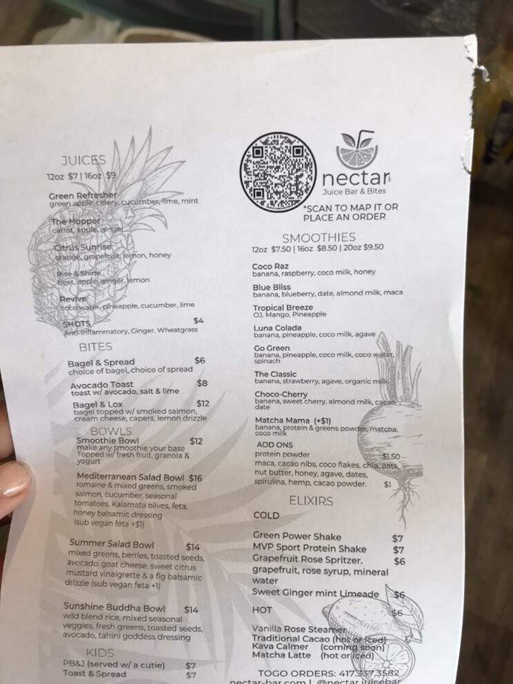 Nectar Juice Bar & Cafe - Branson, MO menu_pic