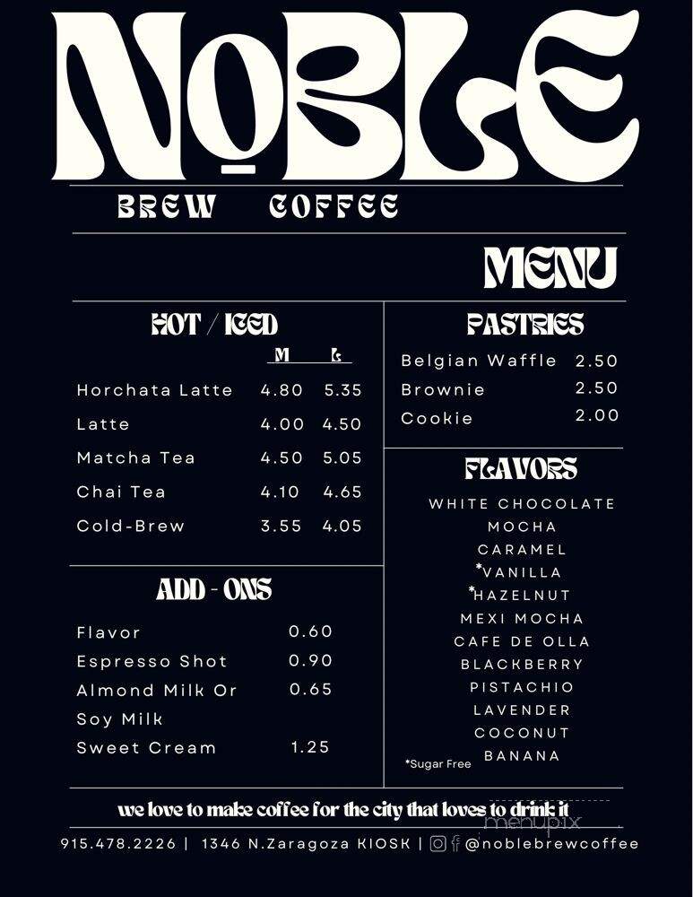 Noble Brew Coffee - El Paso, TX menu_pic