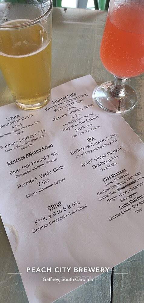 Peach City Brewery - Gaffney, SC menu_pic