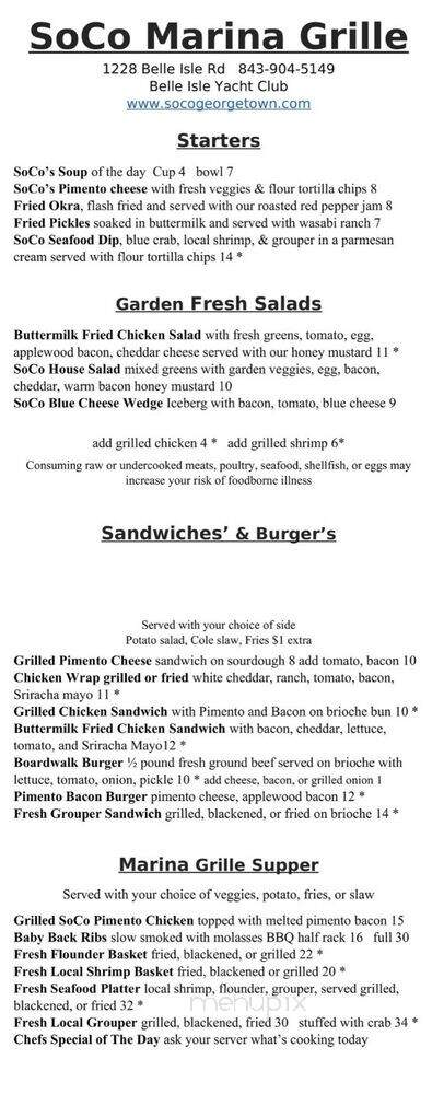 Soco Grille - Georgetown, SC menu_pic