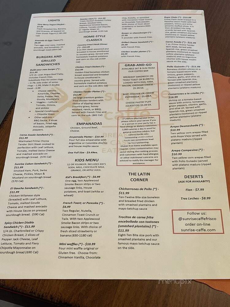Sunrise Caffe - Frisco, TX menu_pic
