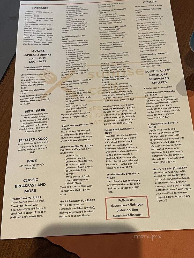 Sunrise Caffe - Frisco, TX menu_pic