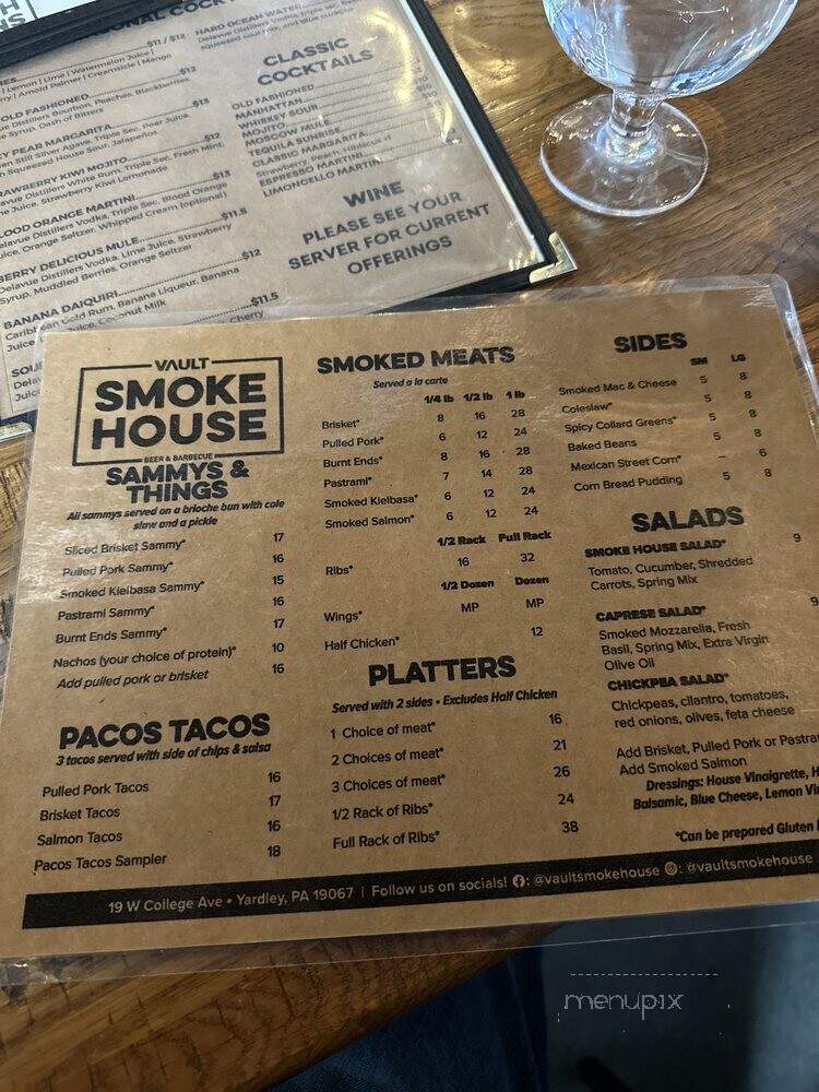 Vault Smoke House - Yardley, PA menu_pic