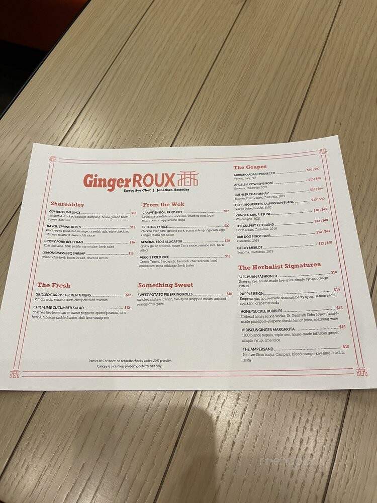 Ginger Roux - New Orleans, LA menu_pic