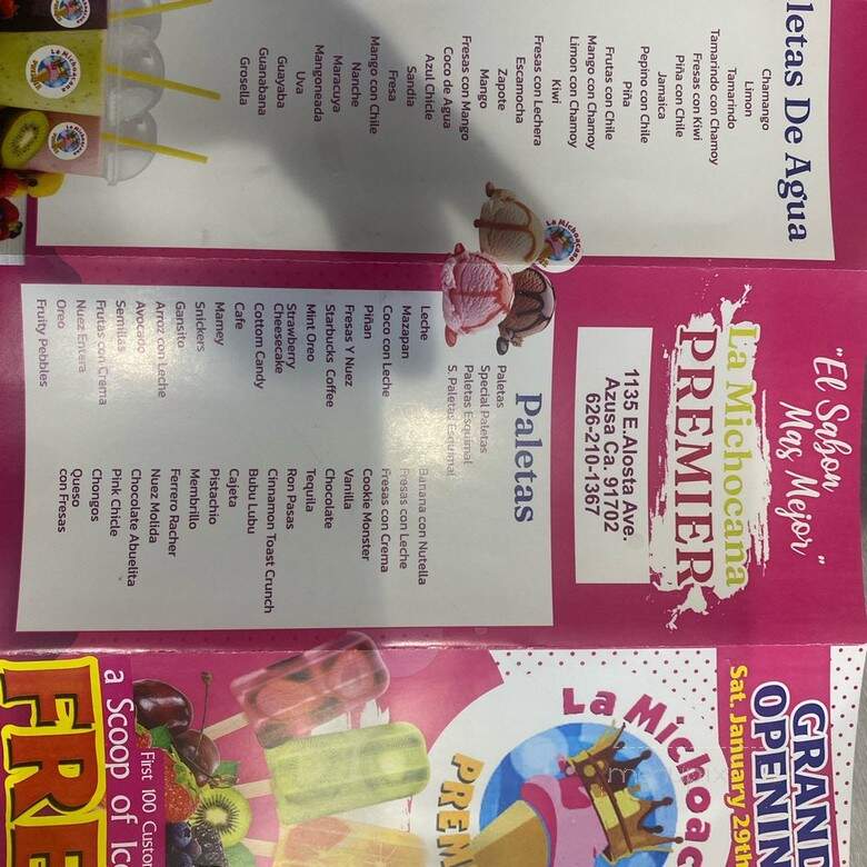 La Michoacana Premier - Azusa, CA menu_pic