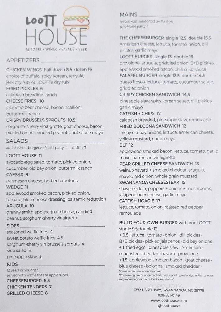 Loott House - Swannanoa, NC menu_pic