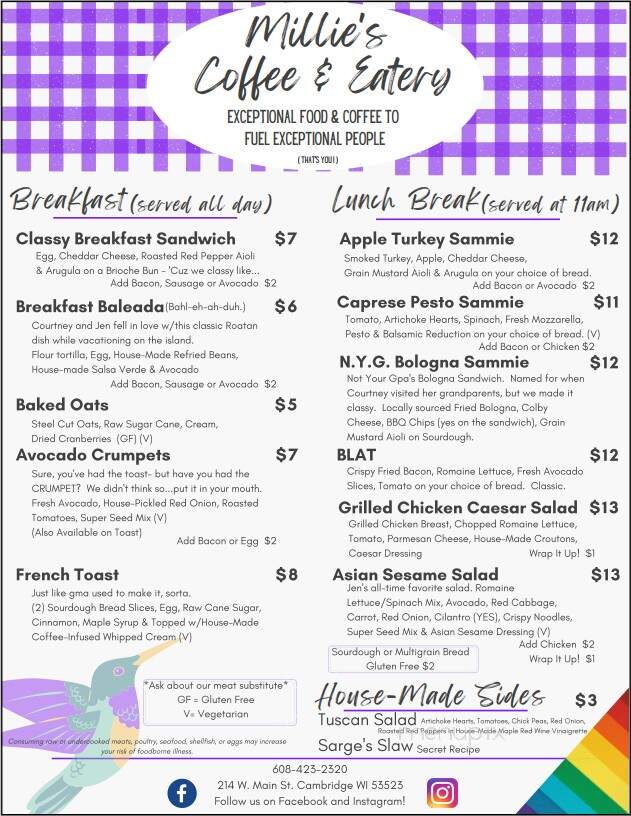 Millie's Coffee & Eatery - Cambridge, WI menu_pic
