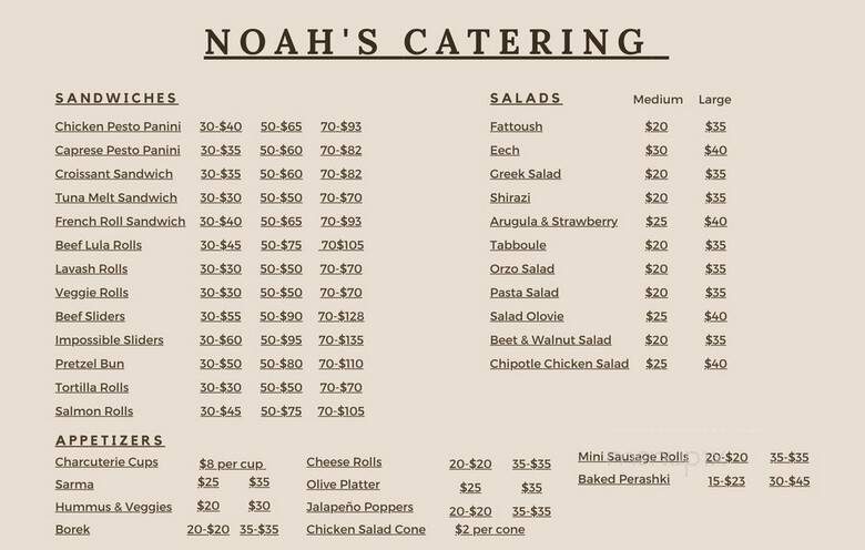 Noah's Cafe & Catering - Glendale, CA menu_pic