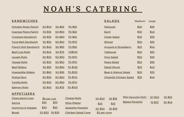 Noah's Cafe & Catering - Glendale, CA menu_pic