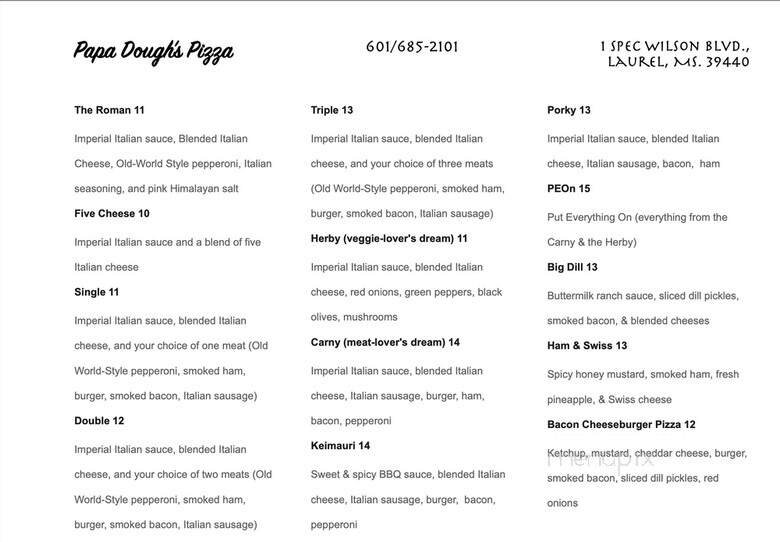 Papa Dough's Pizza - Laurel, MS menu_pic