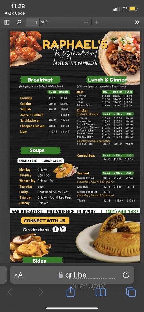 Raphael's Restaurant - Providence, RI menu_pic