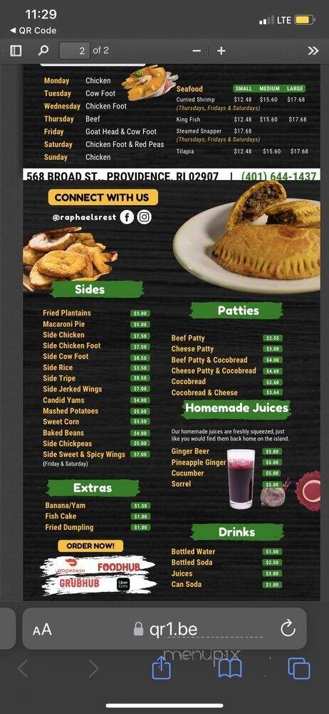Raphael's Restaurant - Providence, RI menu_pic