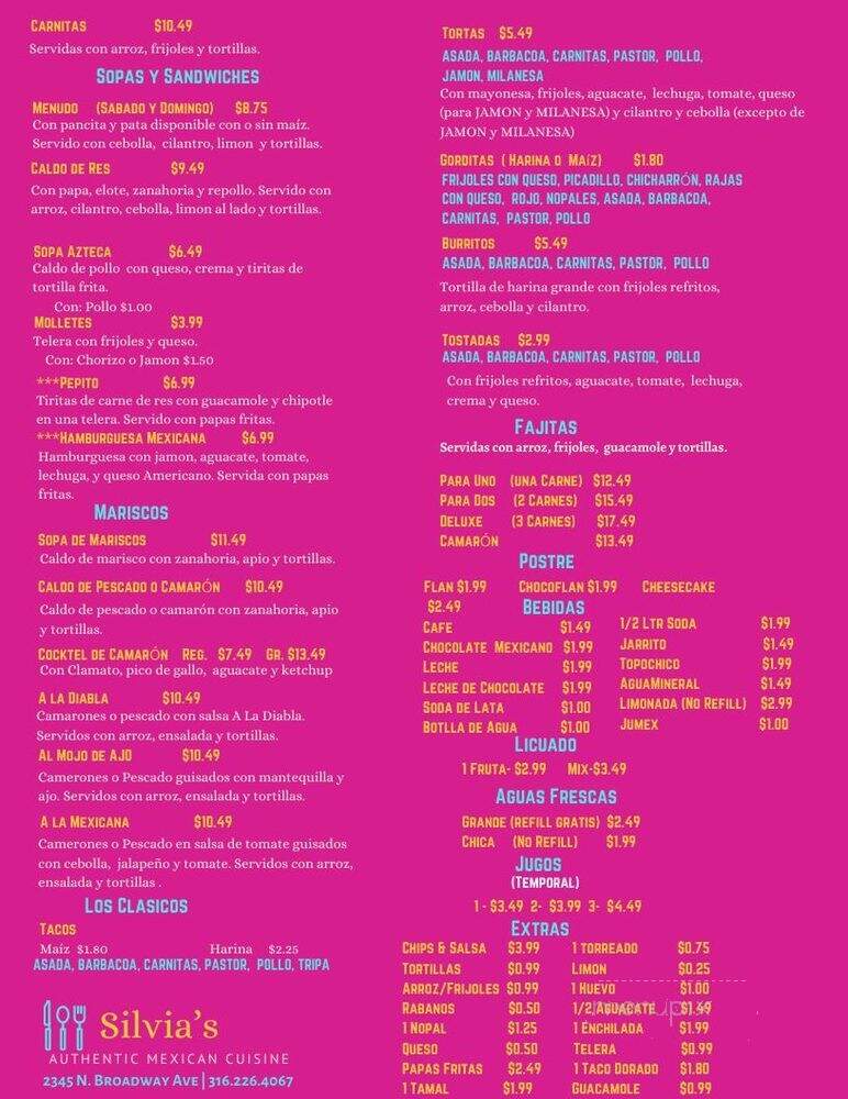 Silvia's Authentic Mexican Cuisine - Wichita, KS menu_pic