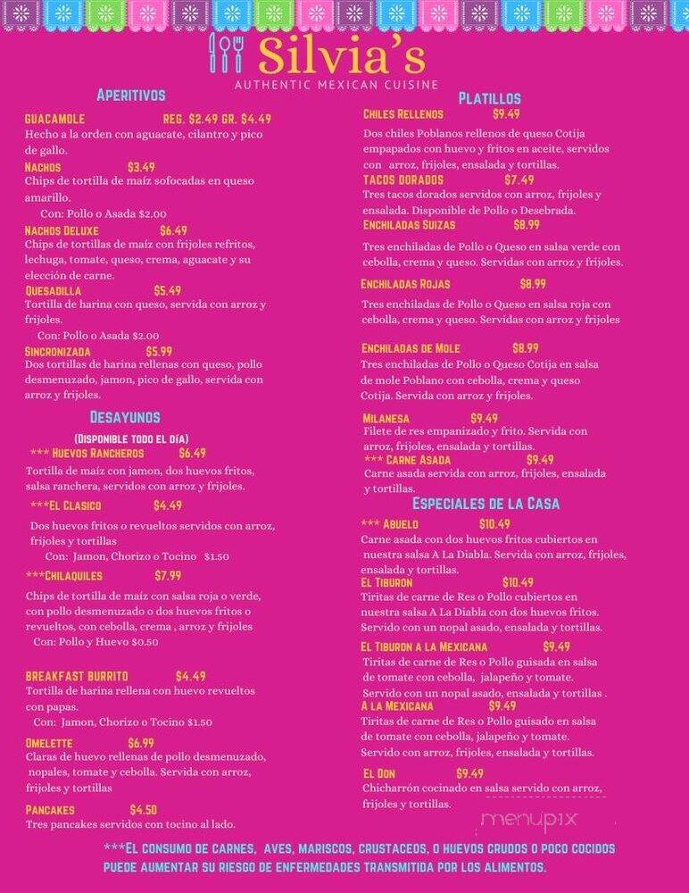 Silvia's Authentic Mexican Cuisine - Wichita, KS menu_pic