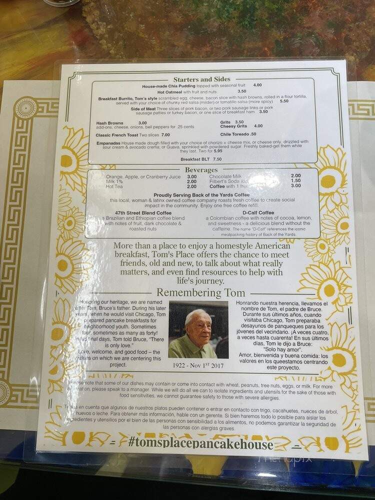 Tom's Place Pancake House - Chicago, IL menu_pic