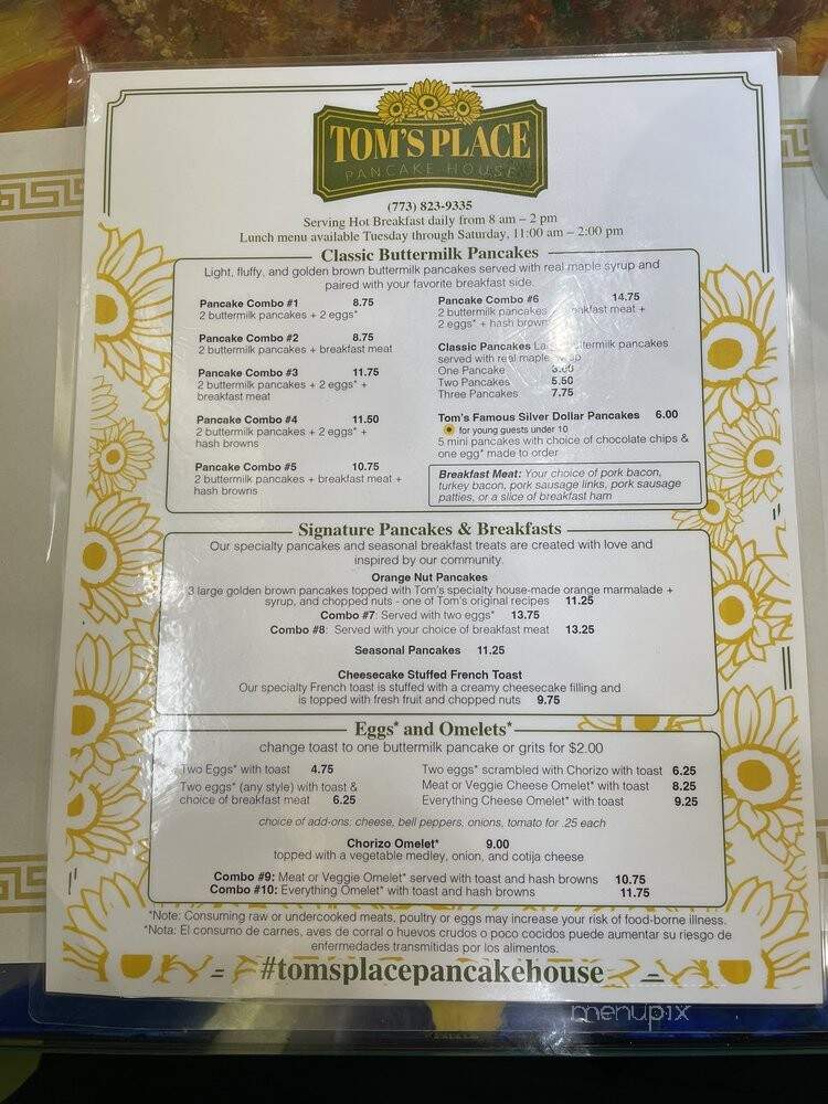 Tom's Place Pancake House - Chicago, IL menu_pic