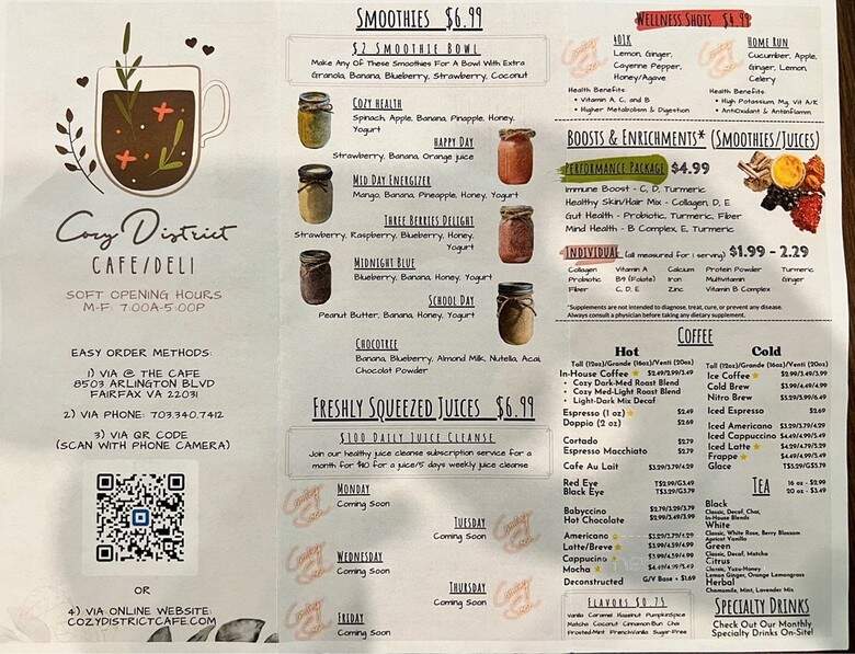 Cozy District Cafe - Fairfax, VA menu_pic