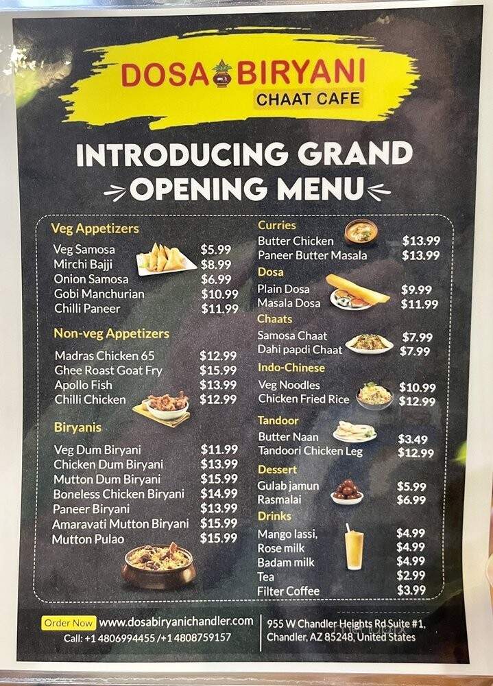 Dosa Biryani Chaat Cafe - Chandler, AZ menu_pic