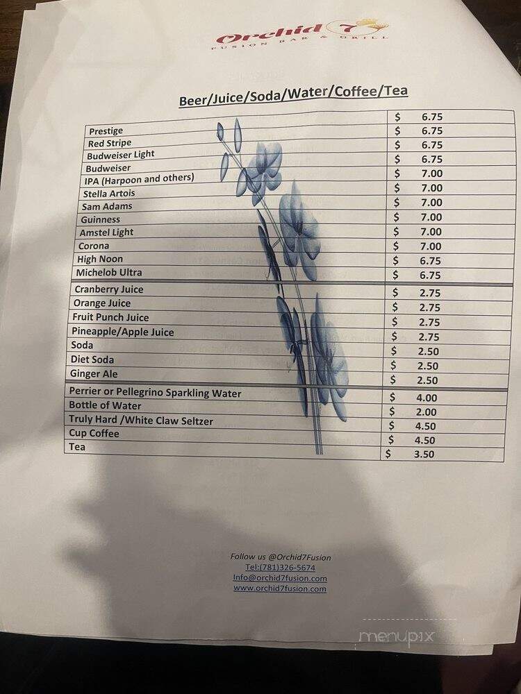 Orchid7 Fusion Bar & Grill - Dedham, MA menu_pic