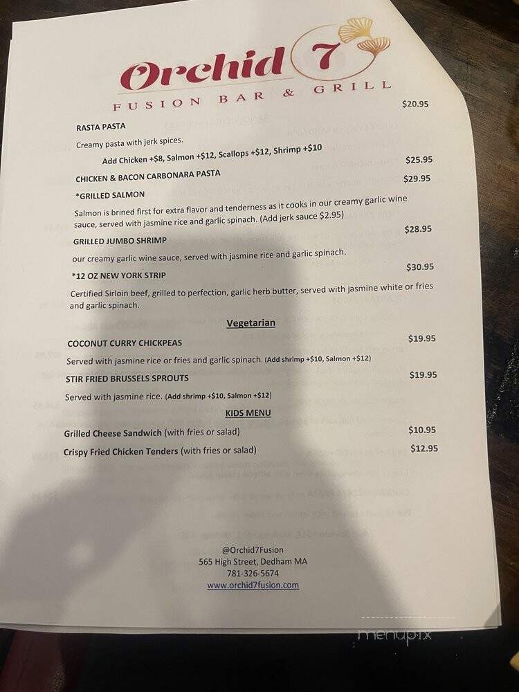 Orchid7 Fusion Bar & Grill - Dedham, MA menu_pic
