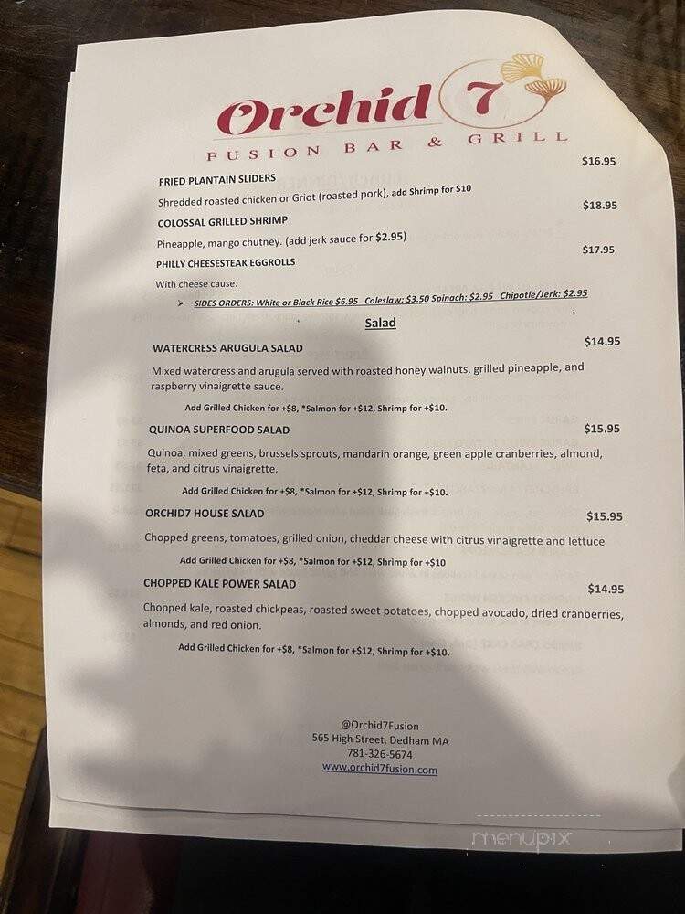 Orchid7 Fusion Bar & Grill - Dedham, MA menu_pic