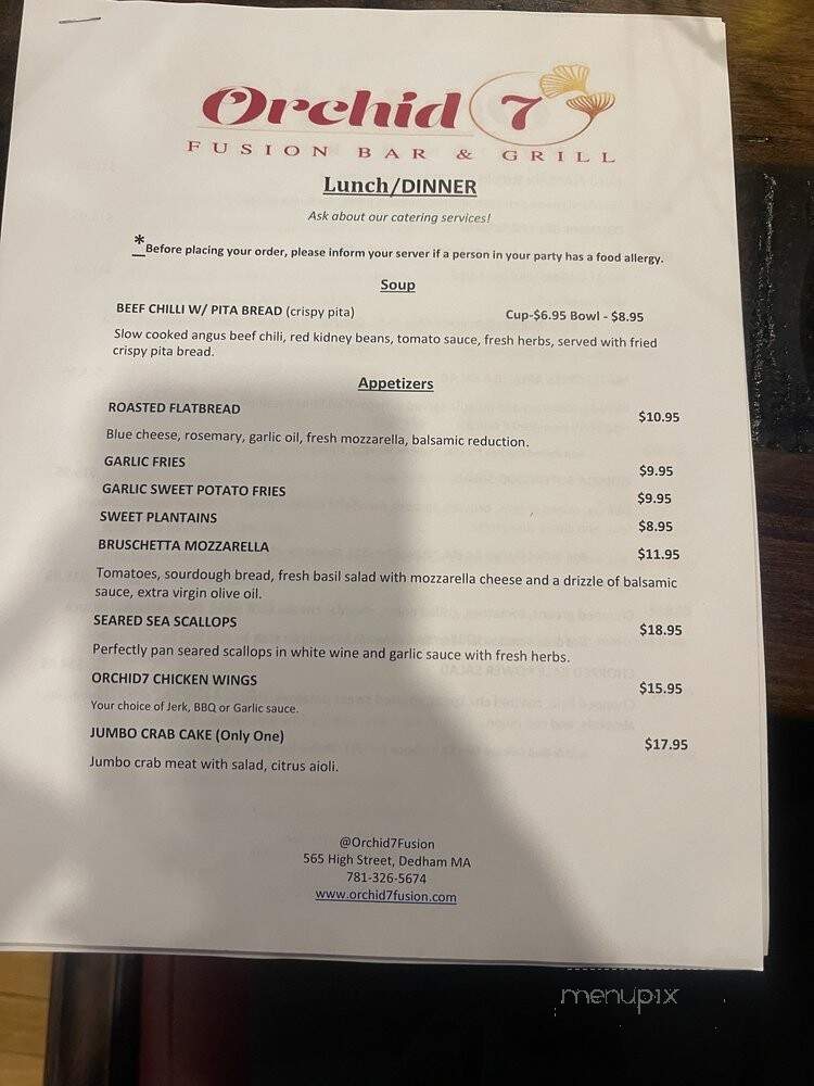 Orchid7 Fusion Bar & Grill - Dedham, MA menu_pic