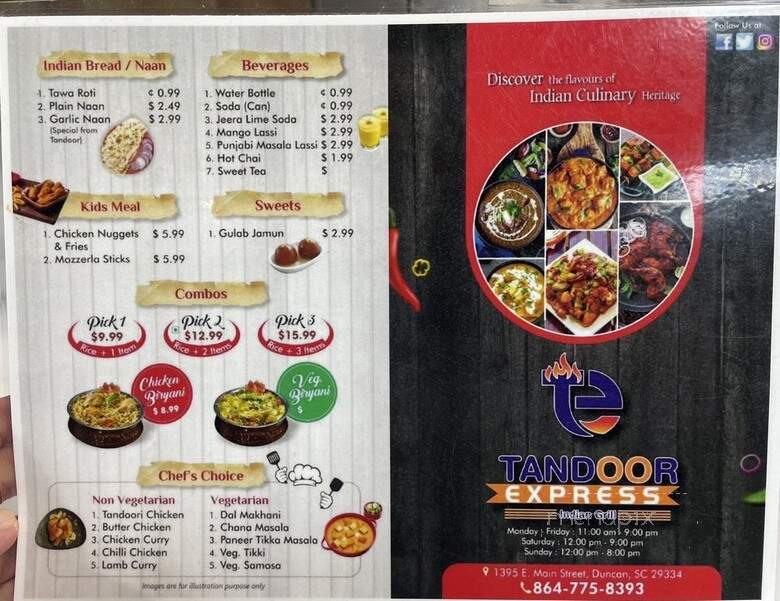 Tandoor Express - Duncan, SC menu_pic